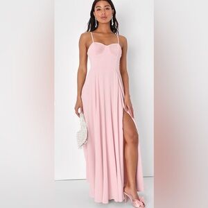 Lulu's pink bustier maxi dress dress with Side Slit